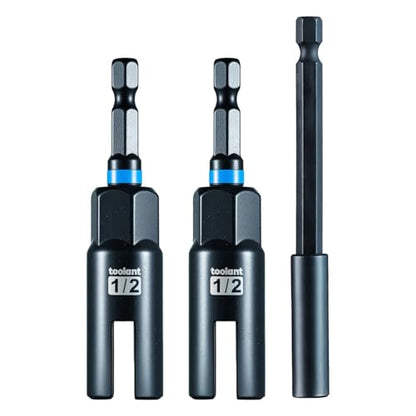 toolant 3-Piece Wing Nut Driver Set, 1/4 Inch Hex | Two slotted sockets, 1/4-inch hex extension, wing nut tightening, eye-bolt and hook driving, power-drill use - size: 3 Piece