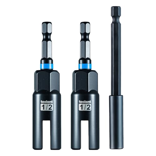 toolant 3-Piece Wing Nut Driver Set, 1/4 Inch Hex | Two slotted sockets, 1/4-inch hex extension, wing nut tightening, eye-bolt and hook driving, power-drill use - size: 3 Piece