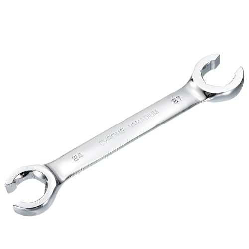 HARFINGTON Flare Nut Metric Wrench 24mm x 27mm CR-V Mirror Polished Chrome Plating Metric Wrench for DIY Hand-making Automotive Repairs and Household Maintenance - size: 24mm x 27mm