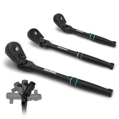 DURATECH 3-Piece Flex-Head Drive Ratchet Handle, 1/4", 3/8", 1/2" 90-Tooth Quick-Release Ratchet Wrench with 180° Pivoting Head & 7-Position Setting, Reversible, CR-V Made, Black Mn Phosphate Finish - size: Combo Kit(Black)