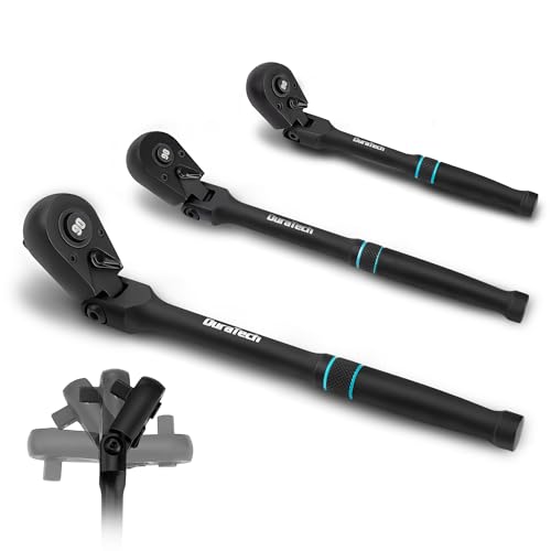DURATECH 3-Piece Flex-Head Drive Ratchet Handle, 1/4", 3/8", 1/2" 90-Tooth Quick-Release Ratchet Wrench with 180° Pivoting Head & 7-Position Setting, Reversible, CR-V Made, Black Mn Phosphate Finish - size: Combo Kit(Black)