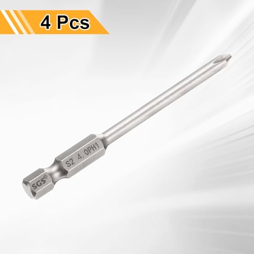 HARFINGTON 4pcs #1 Phillips Screwdriver Bit PH1 1/4" Hex Shank 3" (75mm) Long 0.16" Rod Magnetic Cross Head Drill Bits S2 Steel Industrial Screw Driver for Electric Power Tools, Gray - size: PH1 x 3" x 0.16"