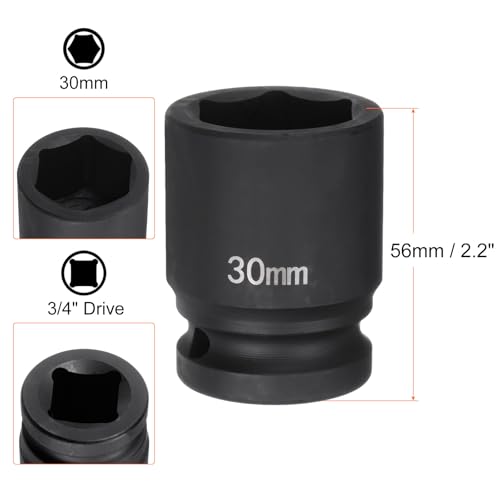 HARFINGTON 6-Point Impact Socket 3/4" Drive 30mm Metric 40Cr Alloy Steel Spindle Axle Nut Impact Socket - size: 30mm