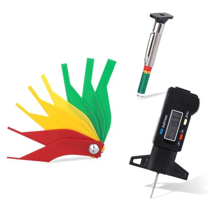 3pcs Tire Tread Depth Gauge Tool, Color-Coded Brake Pad Lining Gauge Digital Tire Tread Measuring Tool for Motorcycle Car Truck Bus
