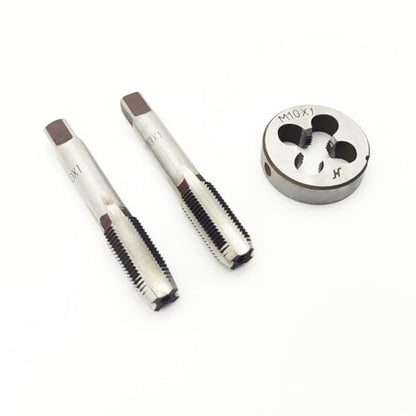 AtticZone M10 x 1.0 Metric Hand Thread Tap and Die Set, Right Hand 10 * 1.0, Alloy Tool Steel, 1 Taper Tap, 1 Plug Tap, 1 Round Die for Metal Working DIY Industrial - size: M10x1.0