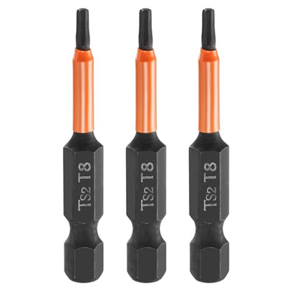 HARFINGTON 3pcs T8 Torx Head Screwdriver Bit 2" (50mm) Long 1/4" Hex Shank Magnetic No Hole Tamper Proof 6 Point Star Screw Driver Drill Bits Phosphate S2 Steel Industrial Power Tools - size: T8 x 50mm