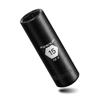 3/8” Drive Deep Impact Socket, Metric(15mm socket), 6-Point, Cr-V Steel With Black Manganese Phosphate Coating - size: 15 mm