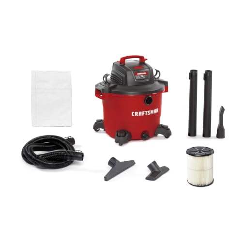 CRAFTSMAN CMXEVBE17595 16 Gallon 6.5 Peak HP Wet Dry Shop Vacuum | Heavy-Duty Wet and Dry Vac with Filter, Dust Bag, Hose and Attachments for Home Projects & Renovations - size: 16 Gallon 6.5 Peak HP w/Filter, Dust Bag, Hose