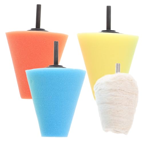 4pcs Car Wheel Hub Polishing Kit with Conical and Ball Sponge Pads for Waxing and Vehicle Protection, Drill Polishing Wheel Pads for Car Body Detailing and Cleaning