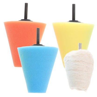 4pcs Car Wheel Hub Polishing Kit with Conical and Ball Sponge Pads for Waxing and Vehicle Protection, Drill Polishing Wheel Pads for Car Body Detailing and Cleaning