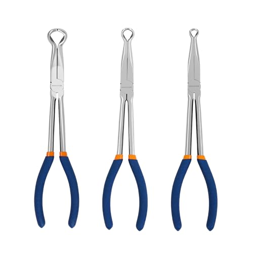 MANUFORE 3PCS 11-Inch Long Reach Hose Gripper Removal Pliers Set | 3-Piece Set, 3/8", 1/2", 3/4" Serrated Ring Jaw, Comfort Grip for Better Control, High Carbon Steel, for Various Hose