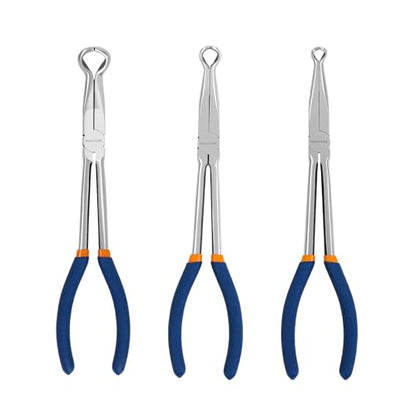 MANUFORE 3PCS 11-Inch Long Reach Hose Gripper Removal Pliers Set | 3-Piece Set, 3/8", 1/2", 3/4" Serrated Ring Jaw, Comfort Grip for Better Control, High Carbon Steel, for Various Hose