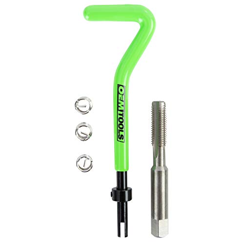 OEMTOOLS 25628 M8 1.25 Thread Repair Kit, Metric Spark Plug Chaser, Stainless Steel Permanent Rethreader Tool Set, Drill Compatible Spark Plug Tool, Green and Chrome - size: M8-1.25, style: Metric
