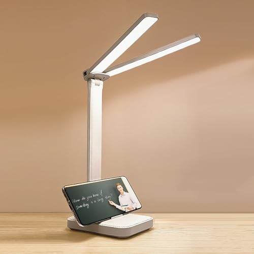 LED Double Head Desk Lamp, Rechargeable Portable Table Lamp, Adjustable Light Color and Brightness, USB Powered, LED Light for Work, Reading, Emergency (White) - color: White