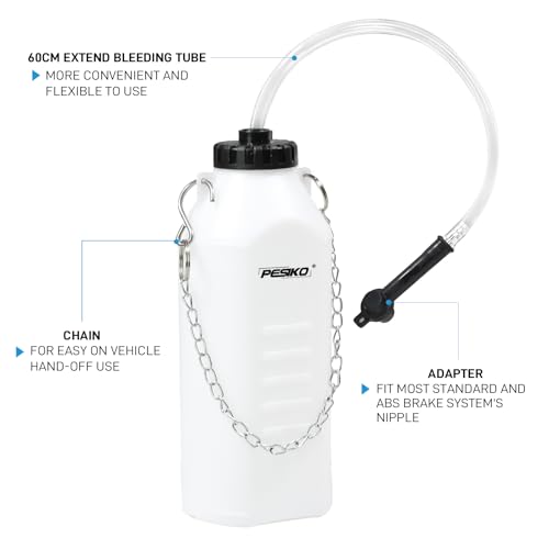 1L Brake Bleeder Bottle with 24 inch Tube and Rubber Connector | Brake Bleeder Kit One Person, For Collect Waste Brake Fluid - size: 1 L Reservoir Bottle