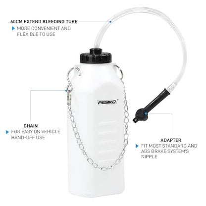 1L Brake Bleeder Bottle with 24 inch Tube and Rubber Connector | Brake Bleeder Kit One Person, For Collect Waste Brake Fluid - size: 1 L Reservoir Bottle
