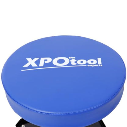 Rolling Mechanic Stool with Tool Tray, Adjustable Pneumatic Garage Shop Seat 16.5"-21", Padded Creeper Stool with 360° Casters, Heavy Duty Steel Workshop Stool, 250 lb Capacity, Black/Blue