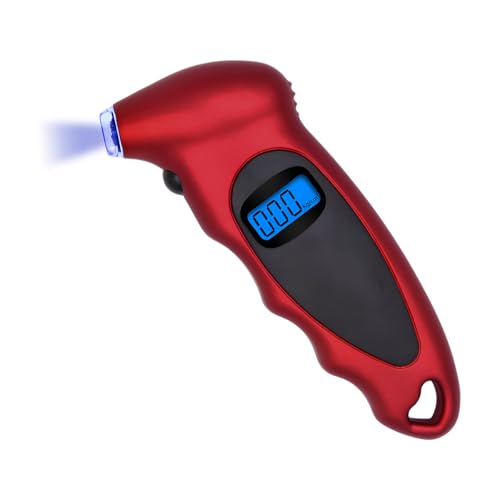 KVAEY Digital Tire Pressure Gauge, 150 PSI 4 Settings Accurate Tire Gauge with Non-Slip Grip, Backlight LCD Tire Pressure Gauge Reader Checker Tool for Car Truck Bicycle Motorcycle (Red) - color: Red