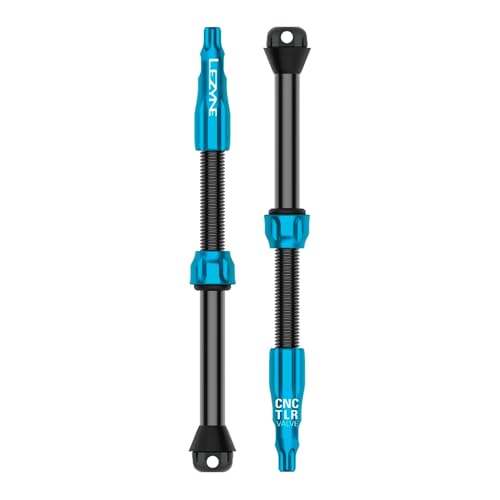 LEZYNE CNC TLR Valve Pro Tubeless Valve Pair for MTB, Gravel & Road Bikes | CNC Aluminum Presta Valve Stems, Bicycle Tire Insert Compatible, Sealant Friendly - 80mm, Blue (1-PK-TLRVL80-V210) | cycling-tire-repair-kits - color: Blue, size: 80 mm
