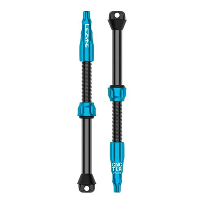 LEZYNE CNC TLR Valve Pro Tubeless Valve Pair for MTB, Gravel & Road Bikes | CNC Aluminum Presta Valve Stems, Bicycle Tire Insert Compatible, Sealant Friendly - 80mm, Blue (1-PK-TLRVL80-V210) | cycling-tire-repair-kits - color: Blue, size: 80 mm