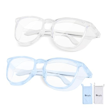 Feaglo Safety Glasses, Anti Fog Safety Goggles for Women Men, Blue Light Blocking Stylish Eye Protection Glasses Side Shield - color: Transparent+blue