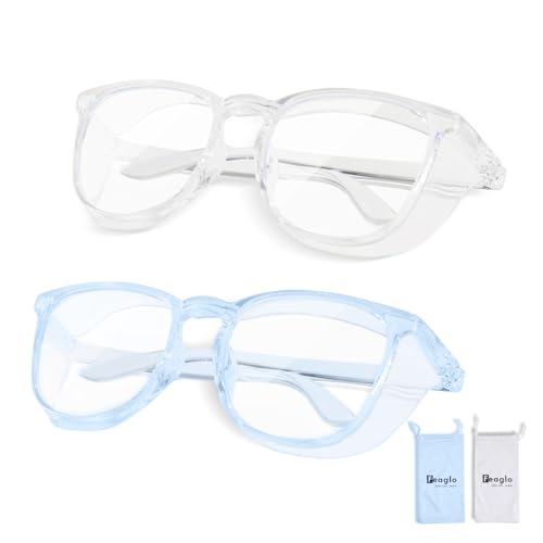 Feaglo Safety Glasses, Anti Fog Safety Goggles for Women Men, Blue Light Blocking Stylish Eye Protection Glasses Side Shield - color: Transparent+blue