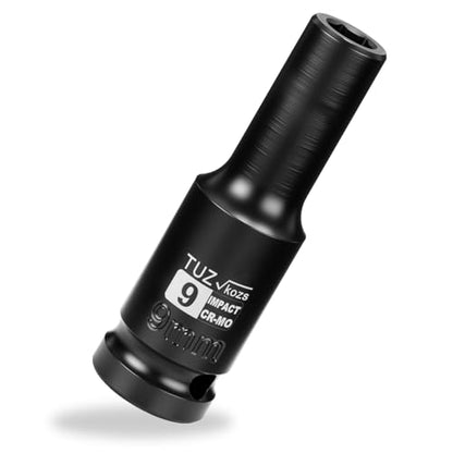 1/2 Inch Drive 9mm Deep Metric 6 Point CR-MO Impact Socket | Radius Corner Design,Square Chamfered Opening,Axle Nut Impact Grade Socket for Easy Removal - size: 1/2” Drive 9mm Deep, style: 1/2" Drive Deep Socket