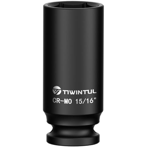 15/16" Deep Impact Socket 1/2" Drive for Lug Nuts, Brake Caliper | CR-MO Steel Impact Socket, 3.07" Length, 6 Point, SAE Size Socket for Automotive and Agricultural & Construction Equipment - size: 15/16" (Deep)