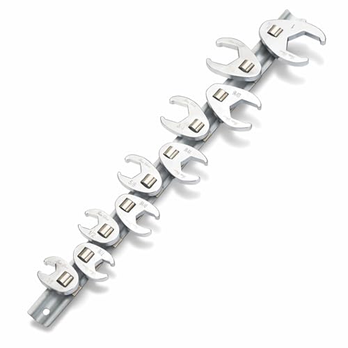 Bates- 3/8" Drive Flare Nut Wrench Set, 10 pcs, 3/8”-1”, Chrome-Plated Steel, SAE Crowfoot Flare Nut Wrench Set With Clip-on Storage Rail for Nut Removal, Automotive Repair, Hard-To-Reach Areas