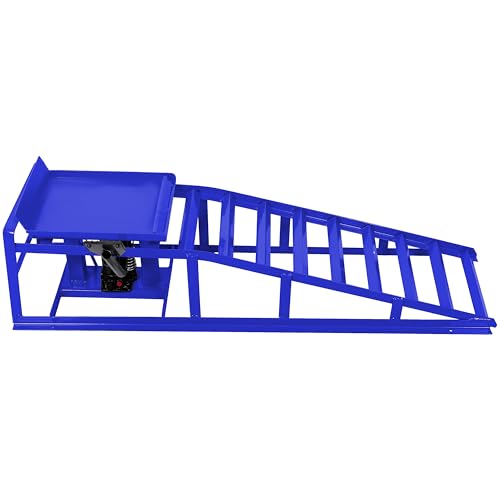 2 Pack Hydraulic Car Ramps with Pedal Auto Car Truck Service Ramps Lifts Low Profile Car Lift Service Ramps Truck Trailer Garage,Height Hydraulic Vehicle Ramps 5 T 10000 LBS (Blue) - color: Blue