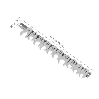 10pcs 3/8-inch Metric Ratcheting Crowfoot Wrench Set with Interchangeable Open-end Heads, Silver Steel Flare Nut Ratchet Tool for Automotive and Mechanical Repair