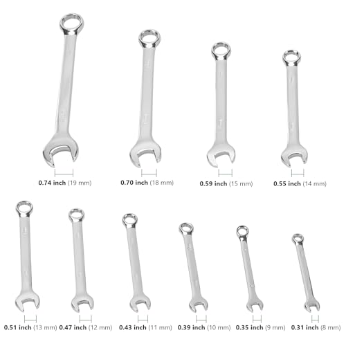HAKZEON 10 Piece Metric Ratcheting Combination Wrench Set, Chrome Vanadium Steel, Include Metric Sizes 8 mm - 19 mm with Organizer, 12 Point for Automotive Machine Repair