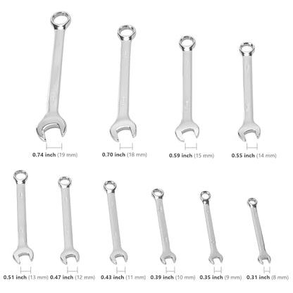 HAKZEON 10 Piece Metric Ratcheting Combination Wrench Set, Chrome Vanadium Steel, Include Metric Sizes 8 mm - 19 mm with Organizer, 12 Point for Automotive Machine Repair