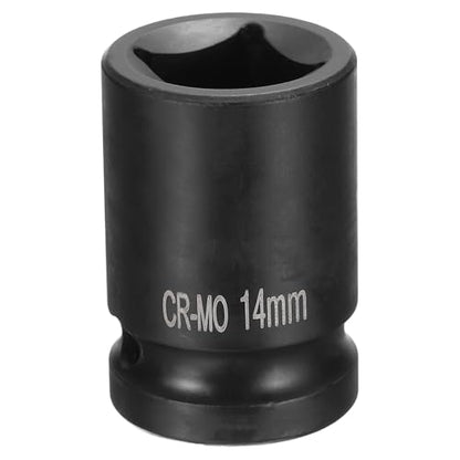 HARFINGTON 4 Point Square Socket 1/2" Drive 14mm Metric Square Impact Socket CR-MO Blackening Standard Wheel Sockets Pneumatic Socket Tool for Auto Repair Mechanical Maintenance Home Use - size: 14mm
