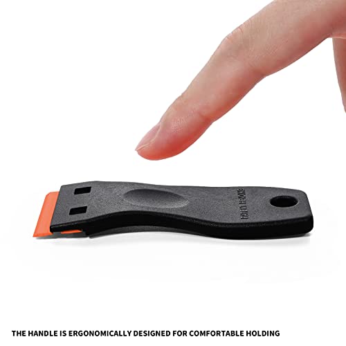 EHDIS 1.5" Plastic Razor Scraper Tool with 10pcs Double Edged Blades for Adhesive Remover,Removing Labels Stickers Decals Taping on Glass Windows(True Black) - color: True Black