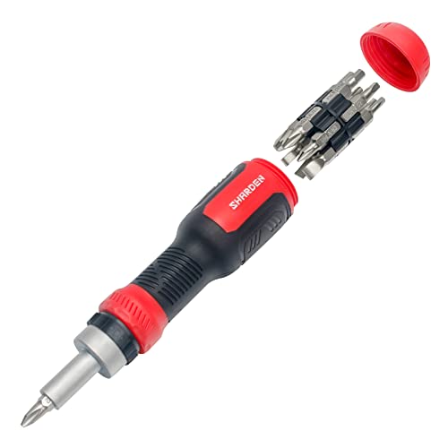 SHARDEN 13-in-1 Ratchet Screwdriver, Multi Screwdriver Tool, Ratcheting | All in One, Torx Security, Phillips, Flat Head, Hex, Square, 1/4 Nut Driver, Outdoor, Handle, Daily Repair Portable Tools - color: Red, size: Ratchet-NonExtendable