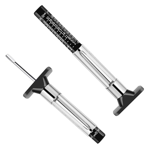 GODESON Tire Tread Depth Gauge, Tire Depth Gauge 32nds, Professional Tire Tread Gauge Tools, Accurate Measurement Tread Depth Metric Gauges for Motorcycle, School Bus, SUV Most Vehicle（Black）