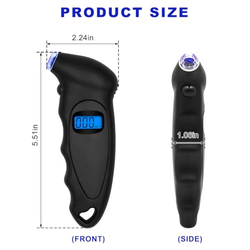 Digital Tire Pressure Gauge, 150PSI 4 Settings High Accuracy Tire Gauge with Backlit LCD and Non-Slip Grip, Easy to Read Air Pressure Gauge for Cars, Trucks and Bicycles (Black) - color: Black