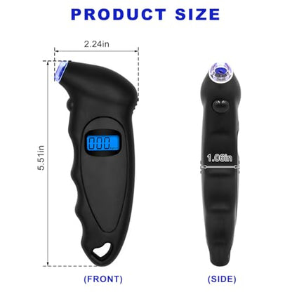 Digital Tire Pressure Gauge, 150PSI 4 Settings High Accuracy Tire Gauge with Backlit LCD and Non-Slip Grip, Easy to Read Air Pressure Gauge for Cars, Trucks and Bicycles (Black) - color: Black