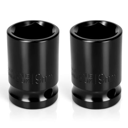 2PCS 19mm Impact Socket 1/2" Drive, 6 Point Metric Shallow Socket, CR-V Steel Heavy Duty Impact Wrench Socket for Automotive Repair - size: 19mm