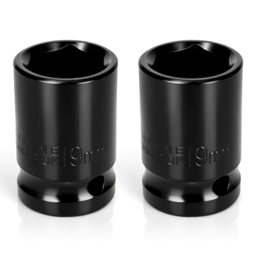 2PCS 19mm Impact Socket 1/2" Drive, 6 Point Metric Shallow Socket, CR-V Steel Heavy Duty Impact Wrench Socket for Automotive Repair - size: 19mm