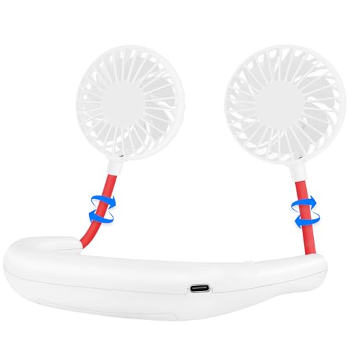 Haomaomao Portable Neck Fan 2500 mAh Rechargeable USB Hands-Free Mini Face Cooling Personal Double Headed Rotatable Small Fan for Working Office Reading Traveling Outdoor Sport - color: White