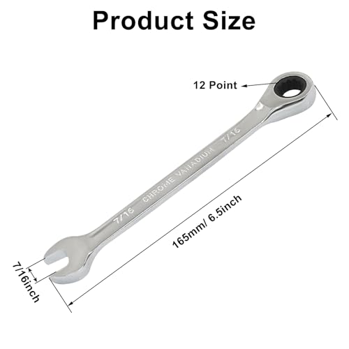 2 Pcs 7/16 Inch Ratchet Wrench Imperial Ratcheting Combination Wrench Set, 12 Point, 72 Teeth for Projects SAE Tight Spaces - size: 7/16 Inch