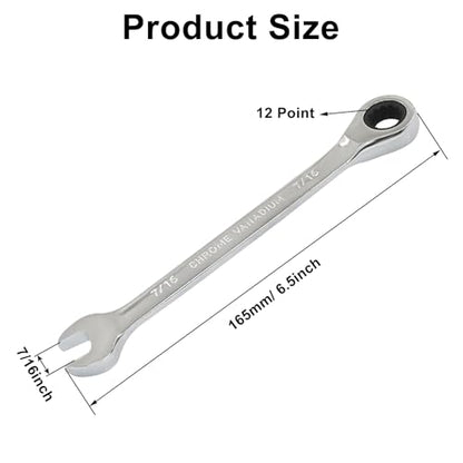2 Pcs 7/16 Inch Ratchet Wrench Imperial Ratcheting Combination Wrench Set, 12 Point, 72 Teeth for Projects SAE Tight Spaces - size: 7/16 Inch