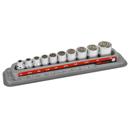 Ingersoll Rand 10-Piece SAE 3/8 in. Drive 12-Point Shallow Socket Set, 1/4–7/8 in., Chrome Vanadium Steel with Thermoform Tray – 752048X - size: 3/8 in. Drive Shallow Socket Set, style: SAE