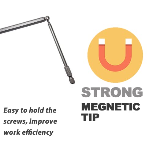 VESTTIO Ball End Hex Head Metric Allen Wrench Screwdriver Bit Set 5PCS 2.5mm 3mm 4mm 5mm 6mm 1/4 Inch Hex Shank 4 Inch/100 mm Length S2 Steel with Magnetic for Power Screwdriver Drill Impact Driver - size: 5 BALL / 4 inch