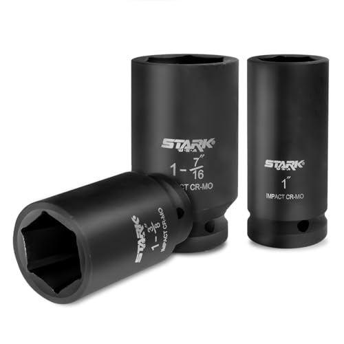 Stark USA 9 Pieces 3/4" Drive Deep Impact Jumbo Assortment Socket Set Cr-V Socket Set SAE 6-Point Flank Sockets (1" inch to 1-1/2" inch) - style: 9 PCS SAE Deep Socket Set (1‘’ to 1-1/2‘’)