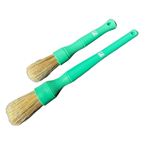 Thor Boars Hair Brush Set (Green) – Natural Boar Bristle Detailing Brushes Interior & Exterior Cleaning for Dash, Vents, Trim, Emblems, Ergonomic Handles (Professional 2-Piece Set) - color: Green