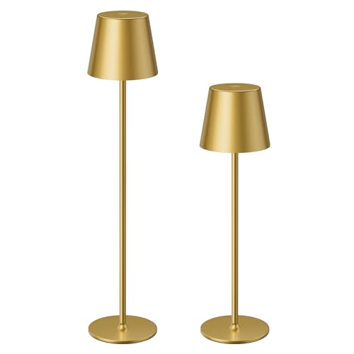 Kakanuo 20" Cordless Table Lamp Rechargeable Gold - 2 Pack 5000mAH Battery Operated Lamp for Counter, 3 Color Stepless Dimming Wireless Lamp for Dining Kitchen, Outdoor Patio, Touch Control - color: Gold 1, size: 2 Pack 20in - Down Light