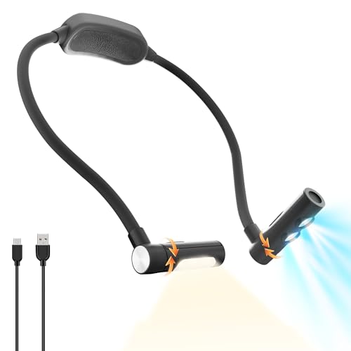 LED Neck Reading Light, Bendable Rechargeable Book Light 110-hr Lasting | Neck Light for Reading in Bed, Craft, Knitting, Cross Stitch, 1800mah, Silicone, Stepless Dimming 3 Colors, Magnetic Lock